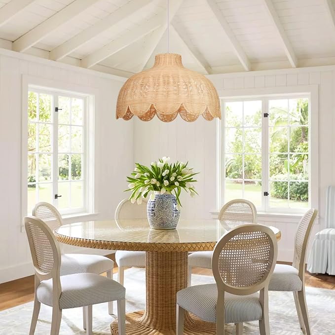 Arturesthome Rattan Pendant Light for Dining Room,19.6" Rattan Chandelier Woven Boho Pendant Light Fixtures Wicker Chandelier for Living Room Hallway Foyer Cafe