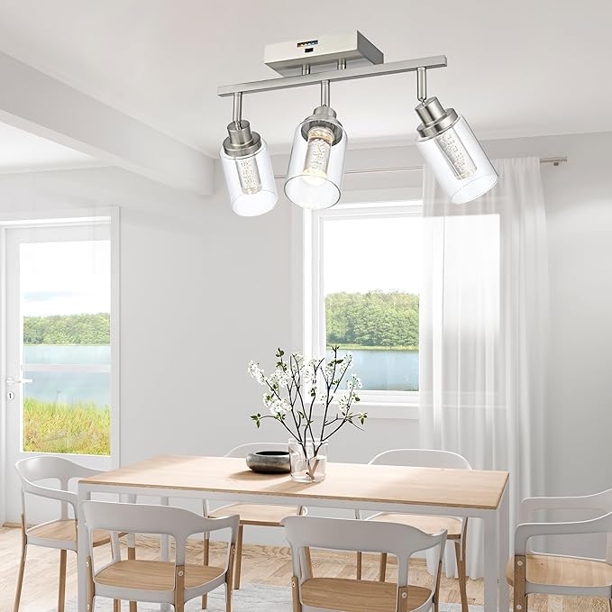 MELUCEE 3-Light LED Track Lighting Brushed Nickel Modern Ceiling Light Bathroom Wall Light with Flexibly Pivoting Heads, Built-in LED Chips, 5-Color Temperature Adjustable - Aura Lighting