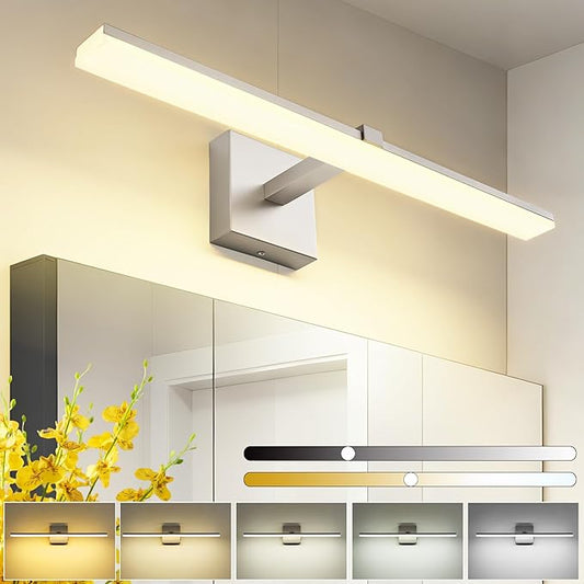 ZUZITO 24 Inch Bathroom Light Fixtures Over Mirror Brushed Nickel Arm Design Wide LED Vanity Bar 5CCT 2900K 6000K 18W 1440lm