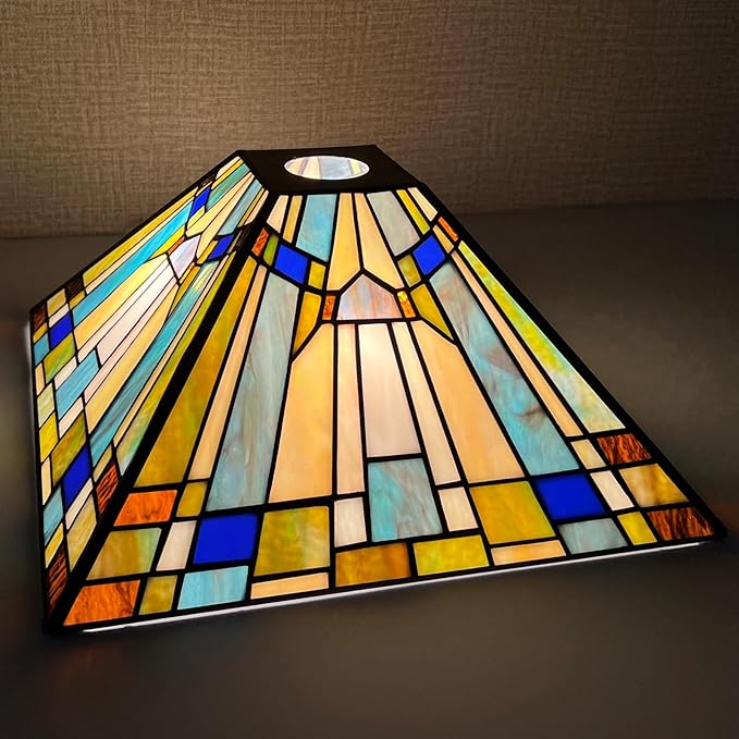Capulina Tiffany Lamp Shade 12 Inches Wide Accessories Replacement Amber Green Blue Style Stained Glass Lampshade for Torchiere Floor Lamp and Pendant Light