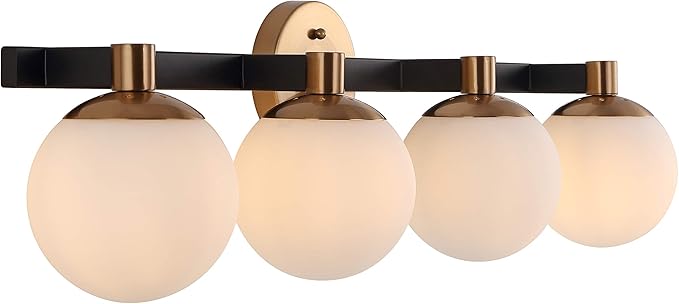 JONATHAN Y 5.75" Brass Gold/Black Modern Globe LED Vanity Wall Sconce Light, White Frosted Glass Shade, Mid-Century Art Deco Wall Lamp for Bathroom, Kitchen, Hallway (JYL3543A)