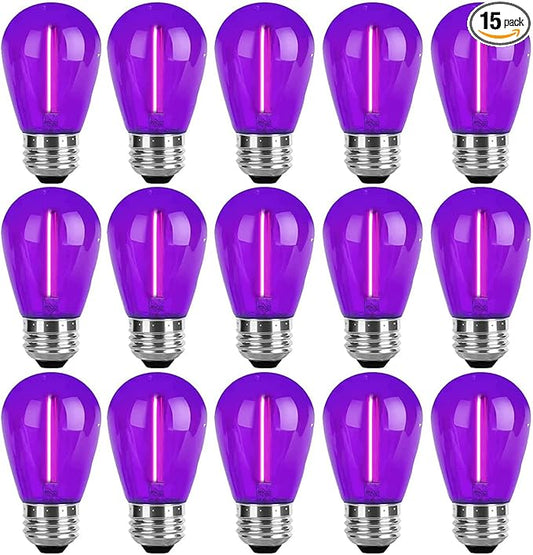 15 Pack S14 LED Bulbs Purple Halloween Replacement Bulb for Outdoor String Lights 1W Vintage LED Edison Filament Bulb E26 Base Plastic Decorative Bulb for Outdoor Patio Christmas Decor(Purple)