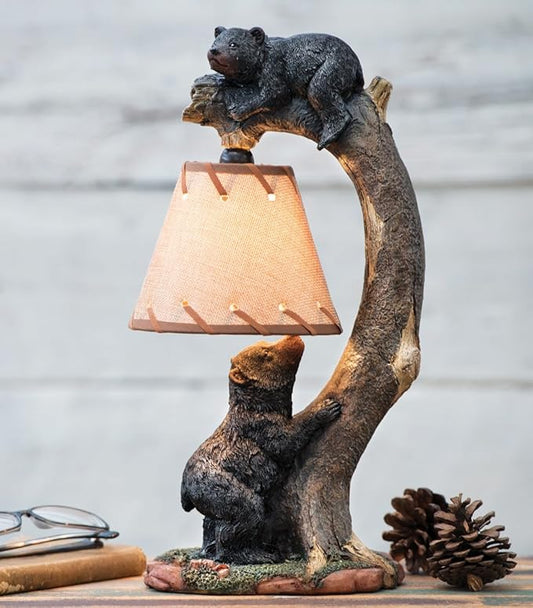 BLACK FOREST DECOR - Tree Climbing Bears Accent Lamp for Cabin, Living Room, Nightstand, Desk - Vintage Rustic Home Décor - 15.75" x 7.25" x 5.5"