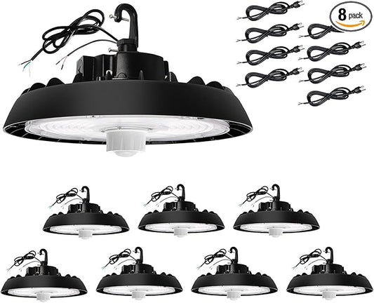 UFO Led High Bay Light with Motion Sensor, 150/200/240W, 21000/28000/33600lm, 2CCT 4000K/5000K, 0-10V Dimmable High Bay Led Shop Lights for Gym Factory Warehouse, Hook,6' Cable, UL&DLC