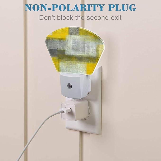 Yellow Grey Abstract Painting Night Light Plug into Wall, Abstract Art Night Light with Dusk to Dawn Sensor for Kid Girls Boys Women Men Bedroom, Hallway, Kitchen, Bathroom, Stairs Decor