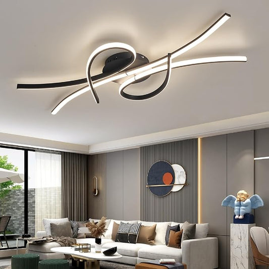 Modern LED Ceiling Light Fixture,54W 3780 Lumen,Flush Mount Ceiling Chandelier,Ceiling Lamp for Kitchen Bedroom Study Living Room Office Dining Room,Dimmable Remote Control (Black)