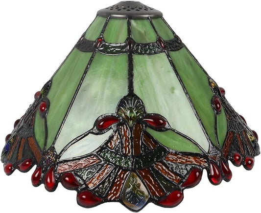 Bieye S10023 Tiffany Style Stained Glass Baroque Lampshade (13-inch Wide Green)
