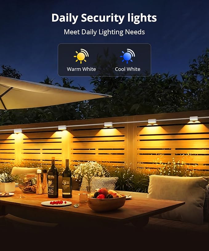 Outdoor Deck Lights 8 Packs, Smart RGBCW Fence Light, 100+ Scene Modes, Dual Lens LED String Lights with APP/Voice/Remote Control, IP65 Waterproof for Halloween Christmas Decor, 52ft White