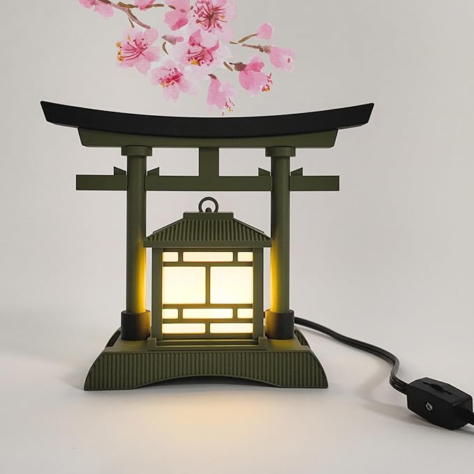 Japanese Torii Gate Lantern - Exquisite Japanese Decor for Home and Room | Unique Desk Lamp and Table Lamp Design | Mini Japanese Lantern Transforms Any Space (Olive Green)