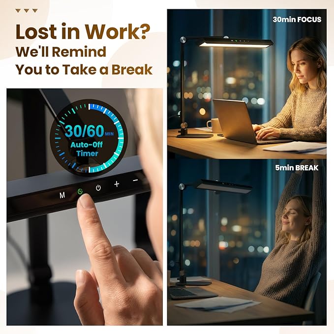 LIONVISON Desk Lamps for Home Office: 2 in 1 Eye-Caring Modern LED Desk Lamp for Worker - 5 Color Temperature 10 Brightness Computer Light - Memory & Timer Func Desk Light for Student, Seniors - Aura Lighting