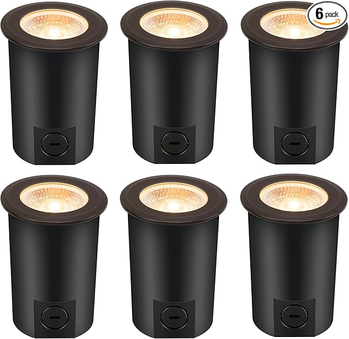 [6 Pack] CLOUDY BAY 9W LED Landscape Well Lights,2700K/3000K/3500K/4000K/5000K Selectable,Low Voltage 12V/24V Ground Lighting,Waterproof Outdoor In Ground Lights for Uplights,Transformer Excluded - Aura Lighting