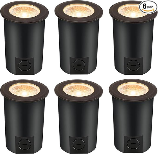 [6 Pack] CLOUDY BAY 9W LED Landscape Well Lights,2700K/3000K/3500K/4000K/5000K Selectable,Low Voltage 12V/24V Ground Lighting,Waterproof Outdoor In Ground Lights for Uplights,Transformer Excluded - Aura Lighting
