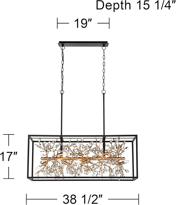 Possini Euro Design Carrine Black Painted Gold Linear Pendant Chandelier 38 1/2" Wide Modern Clear Crystal 8-Light Fixture Dining Room House Foyer Entryway Bedroom Kitchen Island Hallway Ceilings - Aura Lighting