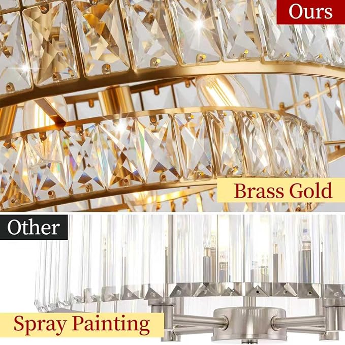 20 Inch Contemporary Luxury Crystal Chandelier, 6-Light Gold Semi-Flush Mount Ceiling Fixture, Round Crystal Pendant Design Perfect for Living Room, Dining Room, Kitchen, Foyer & Bedroom - Aura Lighting