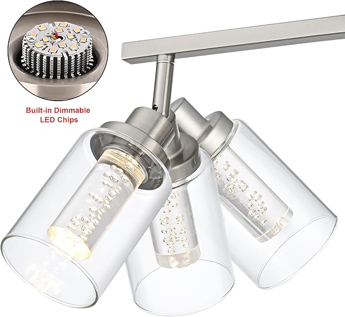 MELUCEE 5-Color 4 Light Brushed Nickel LED Track Lighting Fixtures Ceiling for Kitchen, Dimmable Track Lighting Kit, Adjustable Directional Spot Lights Indoor Wall Lamp, Built-in LED Chips - Aura Lighting