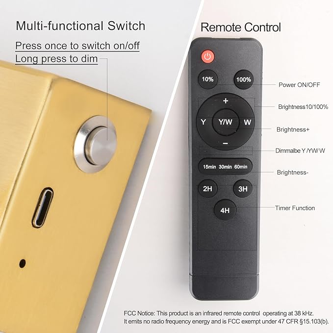 Wireless 15.7in Gold Brass Picture Light – Rechargeable LED Wall Art Lamp with Remote Control, Timer, Adjustable Arm, 3 Color Temperatures & Stepless Dimming, for Living Room and Gallery Lighting