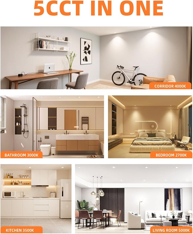 ZYC Recessed Lighting 6 Inch - 12W Ultra-Thin LED Ceiling Lights,2700-5000K Selectable,5CCT Dimmable Canless Wafer Downlight,1100LM Hight Brightness,Dimmable Can Light,Pack of 24 White.