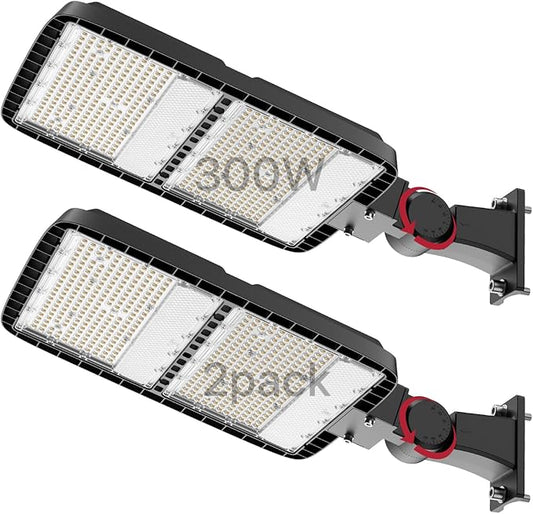 Kifflux LED Parking Lot Light Outdoor 300W 2Pack, AC120V Shoebox Lights 5000K Dusk to Dawn LED Outdoor Light Wall Mount Exterior Flood Light Commercial Area Lighting for Parking Lot - Aura Lighting