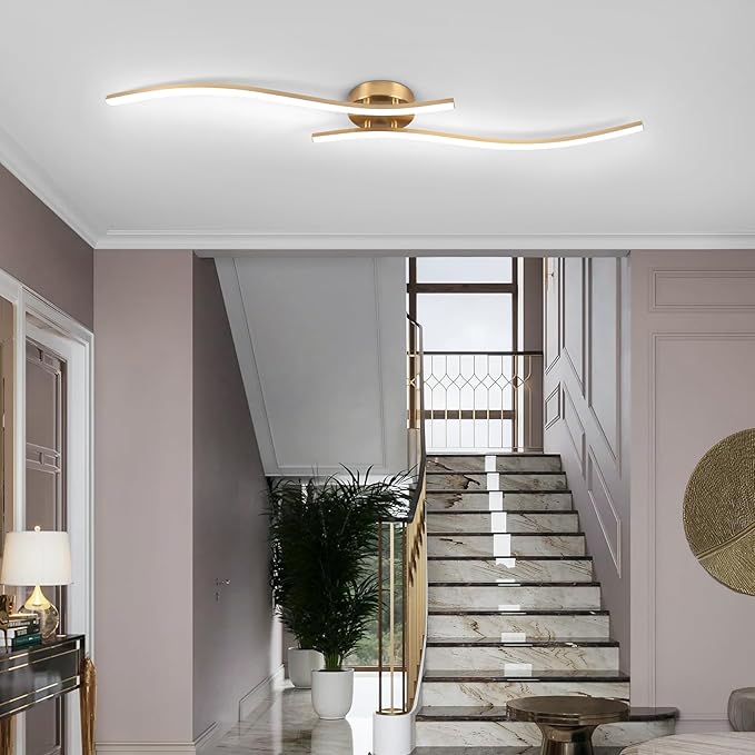 28W Gold Linear Ceiling Light Gold Modern LED Ceiling Light Fixture 6000K Aluminum 39.37Inch Long Ceiling Lamp for Hallway, Kitchen, Bedroom, Dining Room - Aura Lighting