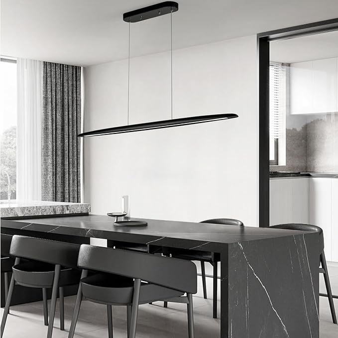 59inch Integrated Led Pendant Light 40w Dimmable Wood Black Linear Pendant Lighting Led Modern Island Light with Black Finish for Living Room Dining Room Billiard & Pool Lights - Aura Lighting