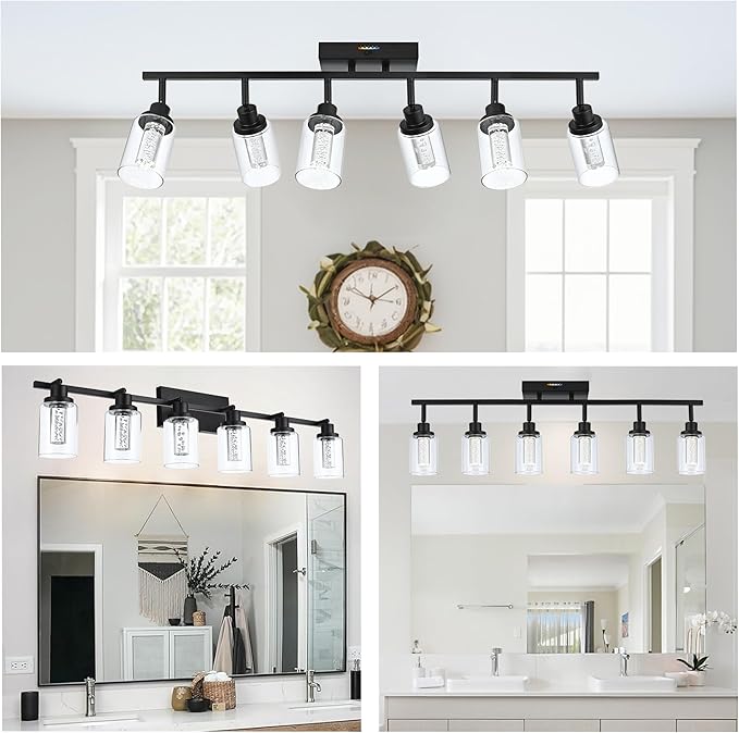 MELUCEE LED Track Light Semi Flush Mount Ceiling Spotlight 6 Lights Bathroom Light Fixtures Over Mirror with Flexibly Rotatable Light Heads, Built-in LED Chips, 5-Color Temperature Adjustable - Aura Lighting