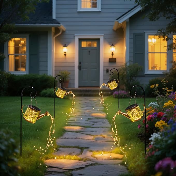 X-PREK Solar Garden Lights Outdoor Lanterns Decoration, Metal Solar Watering Can Lights Outdoor Waterproof, Small Patio Light Yard Lawn Pathway Decor Lamps, Gardening Gifts for Women Mom Grandma