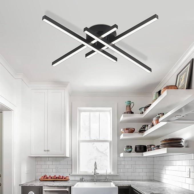 Modern LED Ceiling Light, Flush Mount Ceiling Light Fixture Black Dimmable LED Ceiling Lamps, Black Ceiling Light for Kitchen Island, Dining Room, Bedroom
