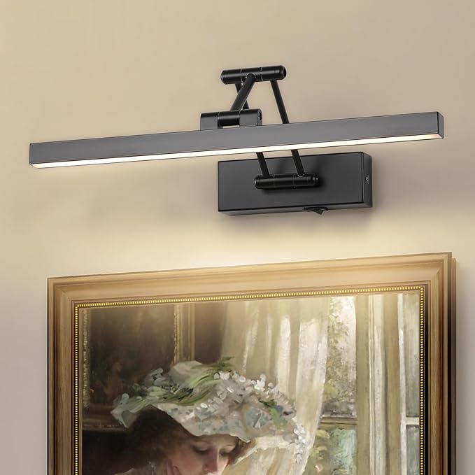 Rechargeable Lights for Pictures on Wall Battery Operated Black 15.7 Inch Wall Lights with Swing Arm and Timer Function Cordless Art Light with Remote Timer for Paintings,Gallery
