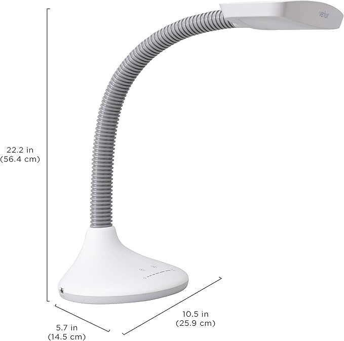 Verilux SmartLight Full Spectrum LED Desk Lamp with Adjustable Brightness, Flexible Gooseneck and Integrated USB Charging Port - Reduces Eye Strain and Fatigue - Ideal for Readers, Artists, Crafters - Aura Lighting
