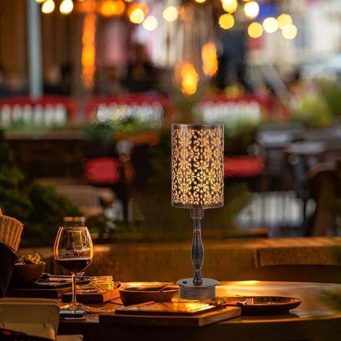 UMEXUS LED Rechargeable Cordless Table Lamp with Dimmer, Small Battery Operated Lights, Touch Nightstand Lamp, Vintage Bronze Ambient Lighting Home Living Room Side End Entryway Table Outdoor Patio