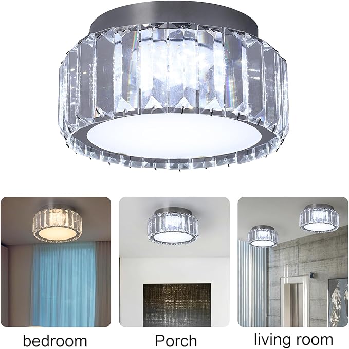 Modern Crystal LED Ceiling Light, Semi Flush Mount Lighting Ceiling Fixture, Ceiling Chandelier Lamp for Living Room, Dining Room, Bedroom, Kitchen, Entryway, Hallway