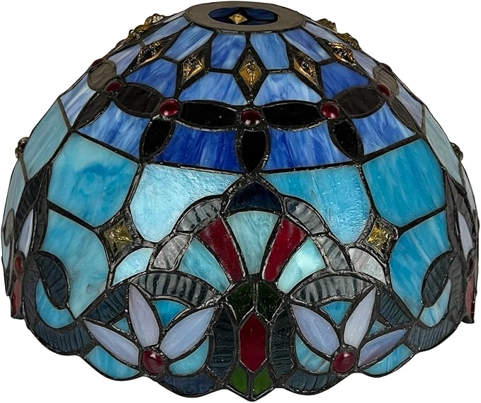 Capulina Tiffany Lamp Shade 12 Inches Wide Accessories Replacement Light Blue Style Stained Glass Lampshade for Torchiere Floor Lamp and Pendant Light
