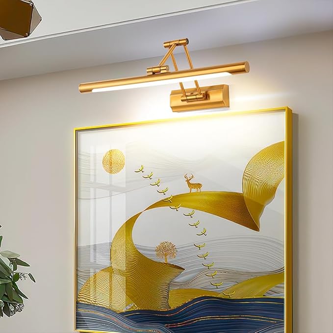 Picture Lights for Wall 17in Modern Picture Light LED Art Light for Paintings Gallery Dartboard Adjustable Swing Arm Wall Lights Display Art Light 3000K Hardwired Connection, Brass-Colored