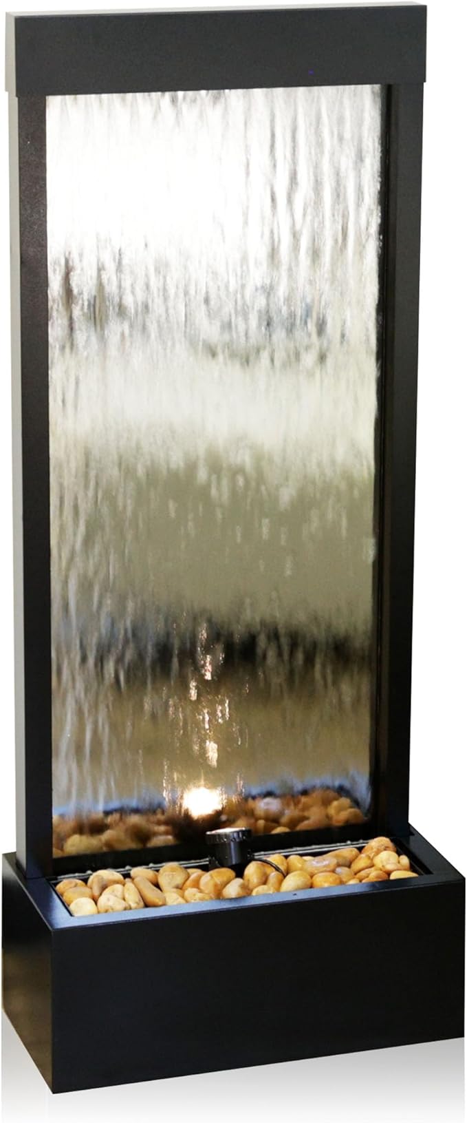 Alpine Corporation - Mirror Waterfall Fountain with Stones & Lights - Zen Indoor/Outdoor Decor for Office, Living Room, Patio, Entryway - 48 Inches (Silver)