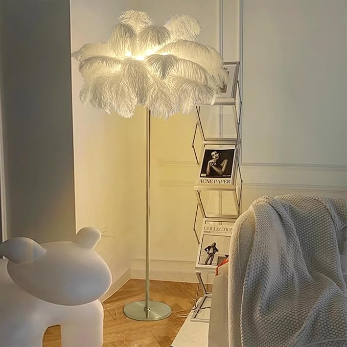 Ostrich Feather Floor Lamps, 3 Colors LED Bulb, Bedroom & Living Room Decorative Lamp (62.99 Inch High)