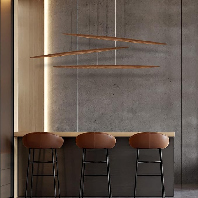 71" Wood Linear Pendant Light Wood Linear Dinning Room Light Island Lights LED Dimmable Chandelier 40w for Dining Room Billiard & Pool Table Walnut Color - Aura Lighting