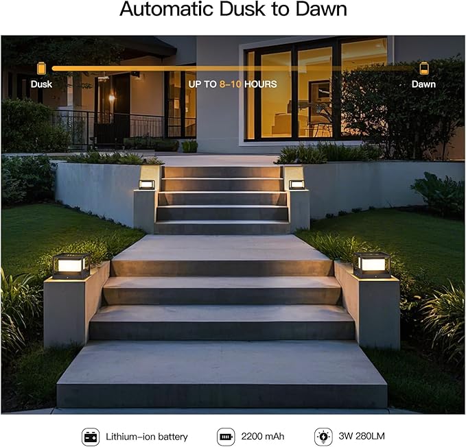 Solar Post Lights Outdoor, 9" Solar Column Lights Outdoor, IP54 Waterproof Modern Pillar Light, 3000K LED Column Lamp, Dusk to Dawn Landscape Post Lighting for Patio Garden Yard Deck Driveway
