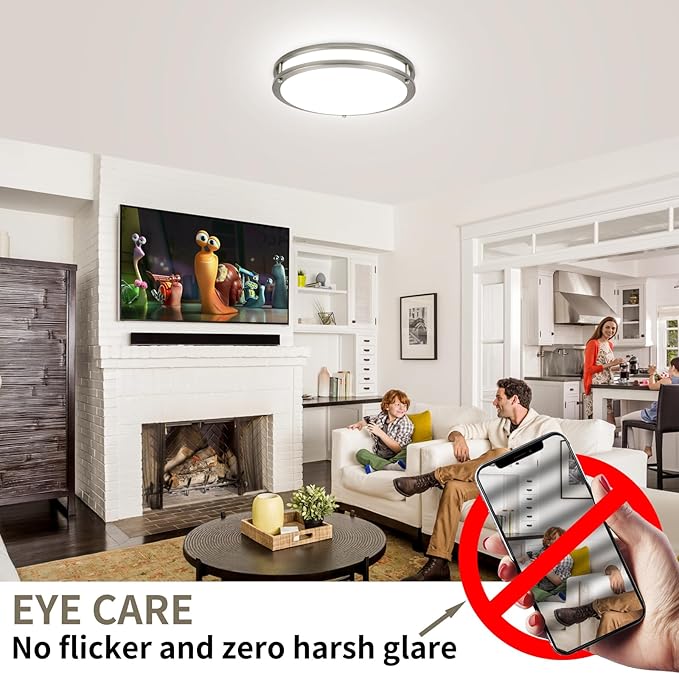 13Inch 36W Ceiling Light Fixture, 5CCT Flush Mount Ceiling Mount Light 2700K 3000K 4000K 5000K 6500K Adjustable, Dimmable Close to Ceiling Light, LED Ceiling Light for Bathroom Kitchen Bedroom, Nickel - Aura Lighting