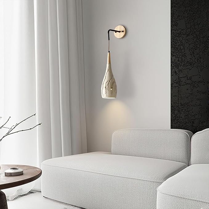 Modern Cement Wall Sconce Lighting, Nordic Solid Wood Hanging Wall Lamp, Interior Decoration Wall Light Fixtures, Japanese Style Wabi Sabi Art Decor Wall Sconces for Bedroom Bedside Hallway