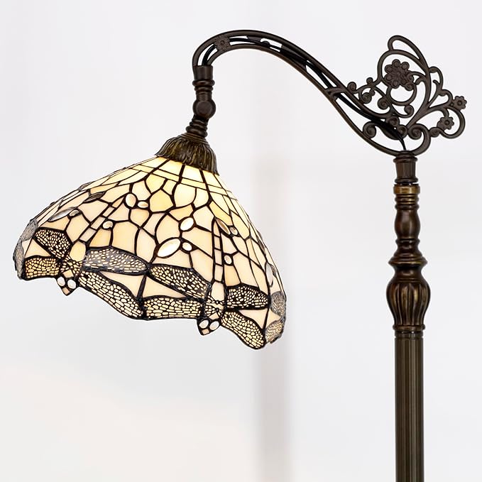 Tiffany Lamp Shade Replacement 12X6 Inch Stained Glass Lampshade Only 1-5/8-Inch Fitter Opening for Arched Floor Lamp, Torchiere Lamp, Pendant Light (Cream Color)