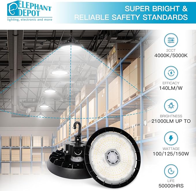 UFO Led High Bay Light with Motion Sensor, 100/120/150W, 14000/17500/21000LM, 2CCT 4000K/5000K, 0-10V Dimmable High Bay Led Shop Lights for Gym Factory Warehouse, Hook,6' Cable, UL&DLC