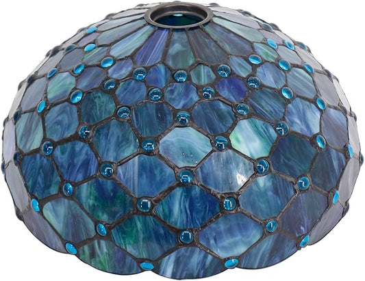 Tiffany Lamp Shade Replacement 12X6 Inch Stained Glass Lampshade Only 1-5/8-Inch Fitter Opening for Arched Floor Lamp, Torchiere Lamp, Pendant Light (Blue)