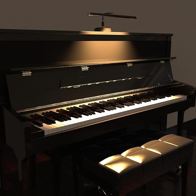 Cocoweb Adjustable LED Upright Piano Desk Lamp in Black with Brass Accents - PLED101D - Aura Lighting