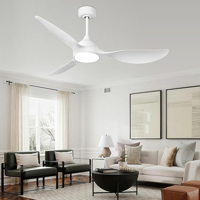 reiga 52 inch White Modern Ceiling Fans with Lights Remote Control, Quiet Reversible DC Motor, 3 Blade High Flow for Living Room Bedroom Farmhouse - Aura Lighting
