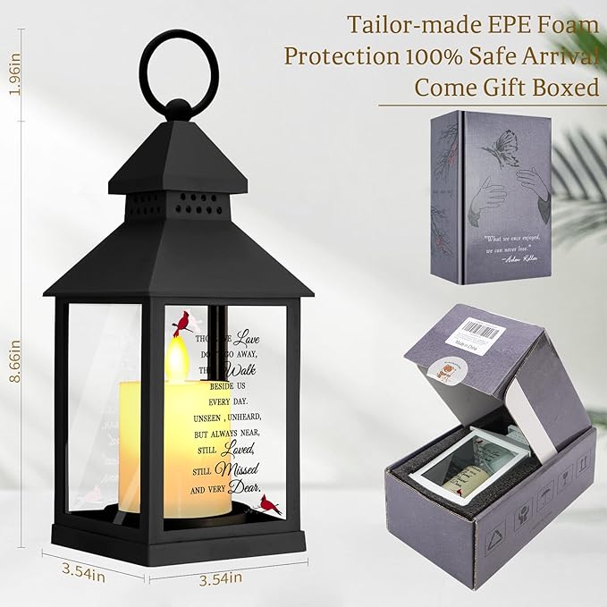 Sympathy Gifts for Loss of Loved One, Memorial Gift Lantern with Card, Bereavement Gift Candle Lights, Memory Lamp with Remote for Funeral Remembrance or Condolences (Black)
