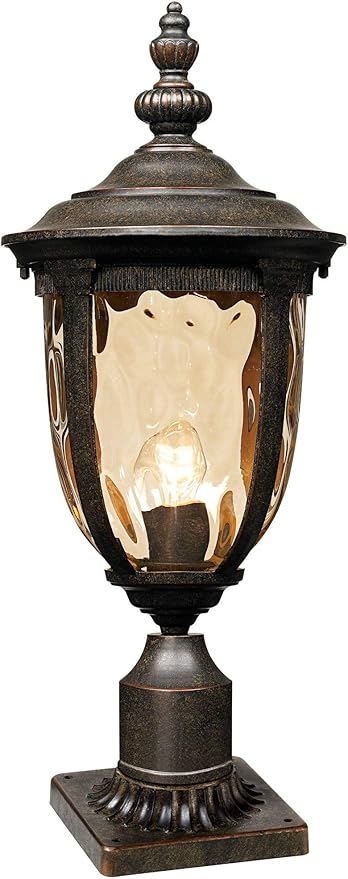 John Timberland Bellagio European Outdoor Post Light Fixture with Pier Mount Bronze 25 inch Tall Glass for Exterior House Porch Patio Outside Deck Garage Yard Garden Driveway Home Lawn Walkway