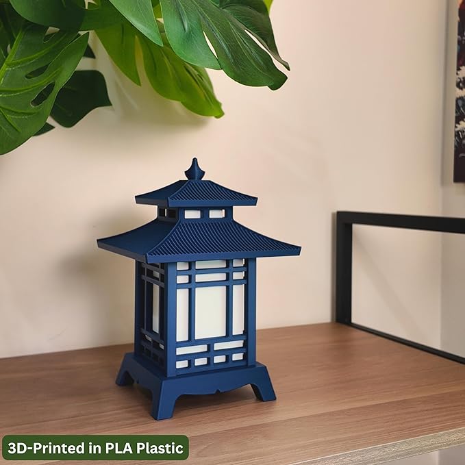 Japanese Pagoda Lantern - Exquisite Japanese Decor for Home and Room | Unique Desk Lamp and Table Lamp Design | Mini Pagoda Transforms Any Space (Midnight Navy (8.75in Tall) - Cordless)