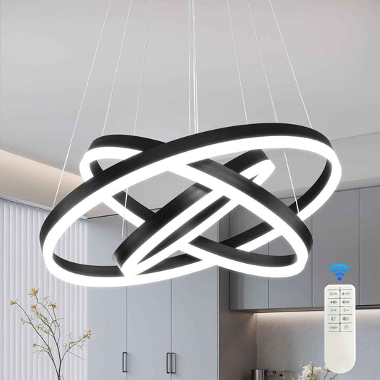 Modern Led Chandelier 3 Rings Black Pendant Lights Dimmable Chandeliers Color Temperature Height Adjustable Black Chandelier Led Pendant Light for Living Room Dining Room Bedroom Entryway