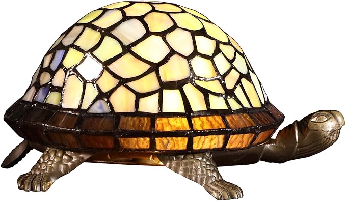 Bieye L10400 Tortoise Tiffany Style Stained Glass Accent Table Lamp Night Light for Bedside Living Room (Blue)