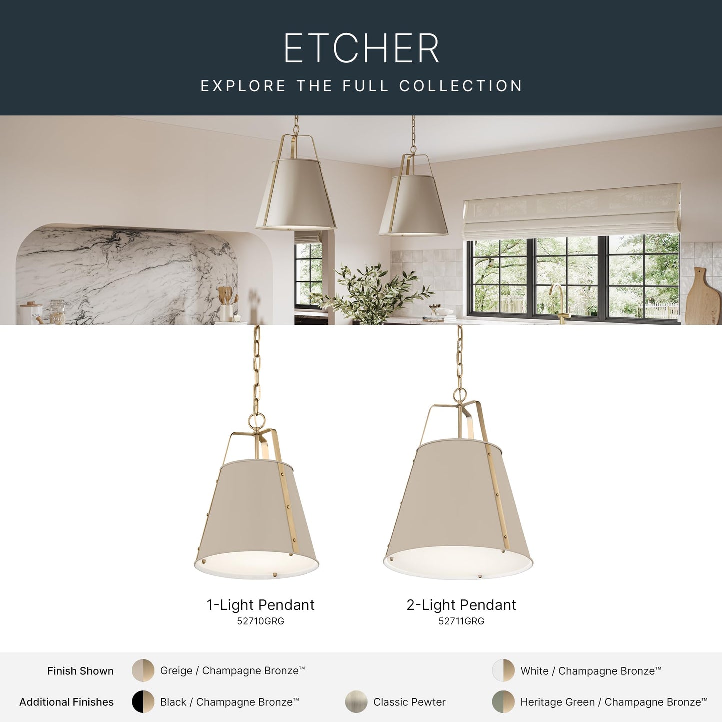 Etcher 18" 2 Light Updated Traditional Pendant with Satin Etched White Glass Diffuser in Greige and Champagne Bronze
